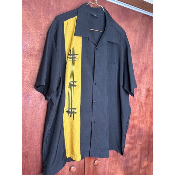 Steady Classics Mens 3X Black & Yellow Bowling Shirt With Embroidered Stripe Des - Picture 2 of 9